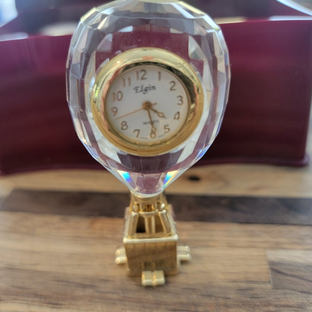Vintage Elgin Crystal Hot Air Balloon Quartz Miniature Clock